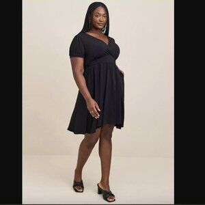 Torrid Mini Studio Knit Surplice Dress Size 0 Black Puff Sleeve Pockets